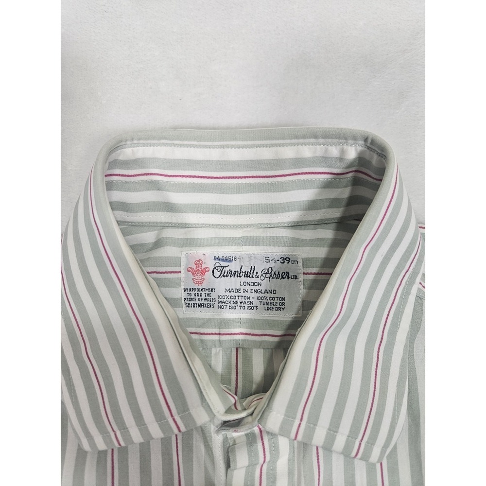 Turnbull‎ & Asser Dress Shirt Gray Red Striped Button Up Mens 15.5 39cm LS